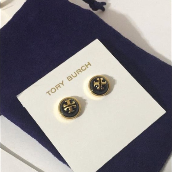 tory burch // black logo stud dome earrings - Picture 3 of 6